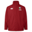 British & Irish Lions 2025 Waterproof Jacket by Canterbury, featuring a red design with the Canterbury logo on the right and multiple emblems on the left, including "Lions" above the breast. It includes an insulated inner layer for added warmth, making it ideal for cooler days.