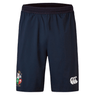 The British & Irish Lions 2025 Everest Woven Shorts by Canterbury are navy blue sports shorts showcasing an embroidered crest on the left side and a white logo on the right. Made from quick-drying fabric, these shorts provide both comfort and performance, perfect for fans of the British & Irish Lions. The four-way stretch design enhances flexibility.