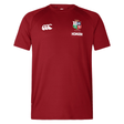 The British & Irish Lions 25 Everest Tee by Canterbury boasts a vibrant red hue, embellished with the Canterbury logo, the "HOWDEN" text, and the iconic British & Irish Lions crest on the front.