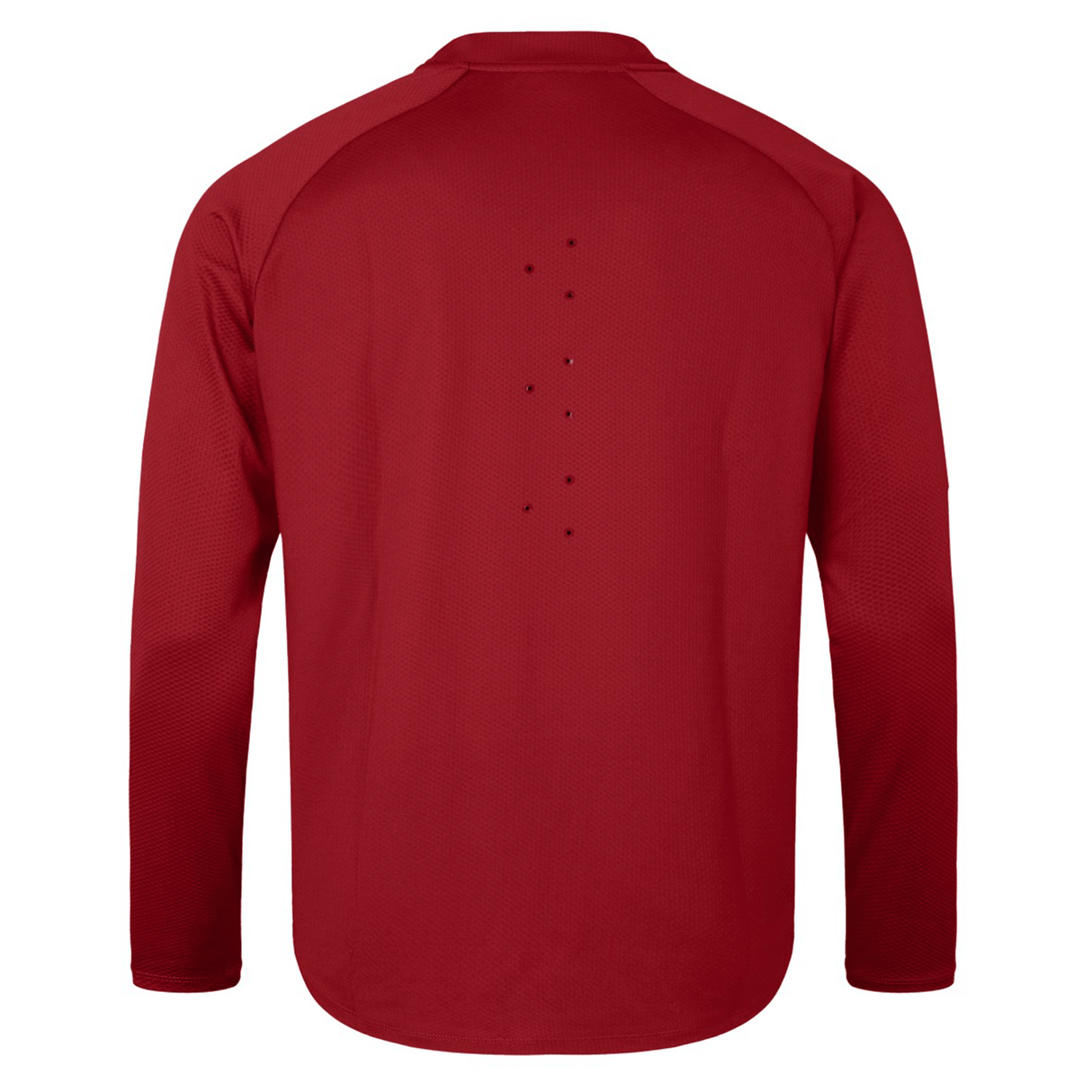 This red long-sleeve shirt, reminiscent of the British & Irish Lions 25 Everest First Layer Top by Canterbury, features small ventilation holes on the back for optimal breathability.