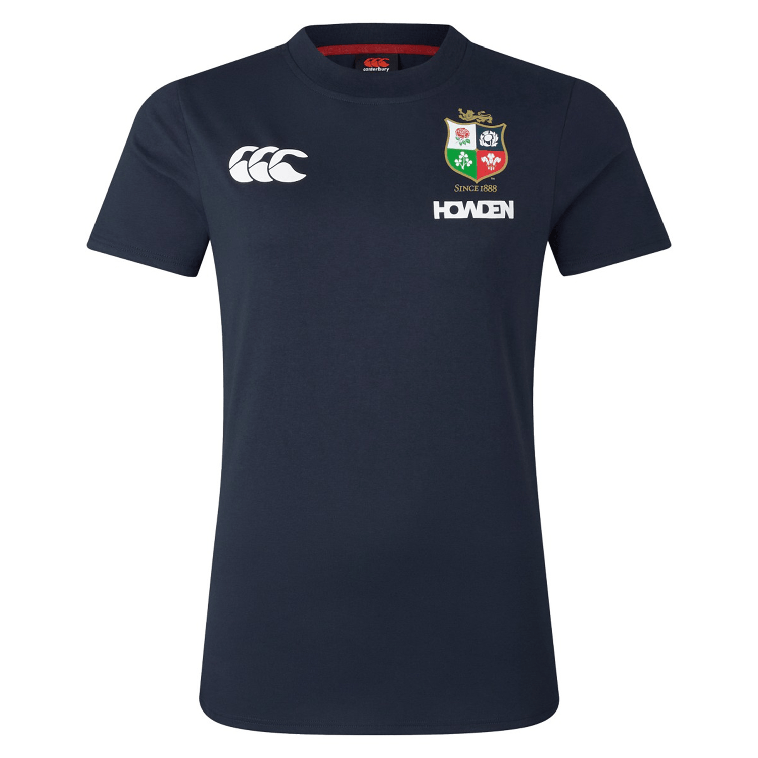 This Women's British & Irish Lions 25 Cotton Jersey Tee by Canterbury, crafted from soft organic cotton in navy blue, features a sponsor logo and a chest crest with four emblems. Perfect for any rugby supporter who values the spirit of the British & Irish Lions.