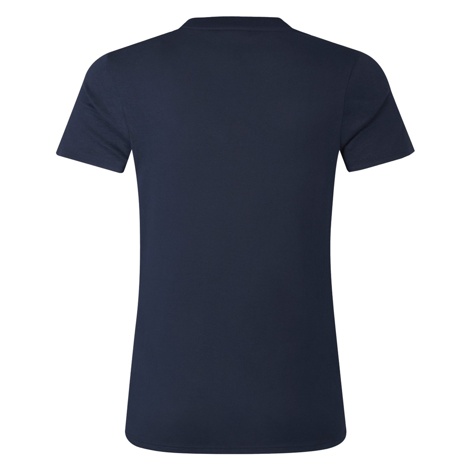 Back view of a Women's British & Irish Lions 25 Cotton Jersey Tee by Canterbury in plain navy blue, crafted from organic cotton, on a white background.