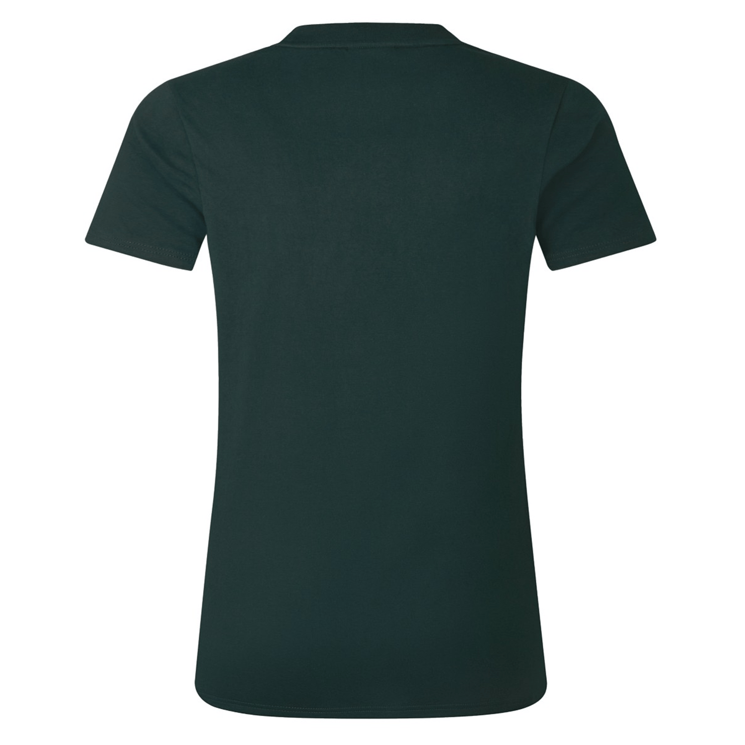 Back view of the Women's British & Irish Lions 25 Cotton Jersey Tee by Canterbury, crafted in plain dark green organic cotton, perfect for a rugby supporter, against a white background.