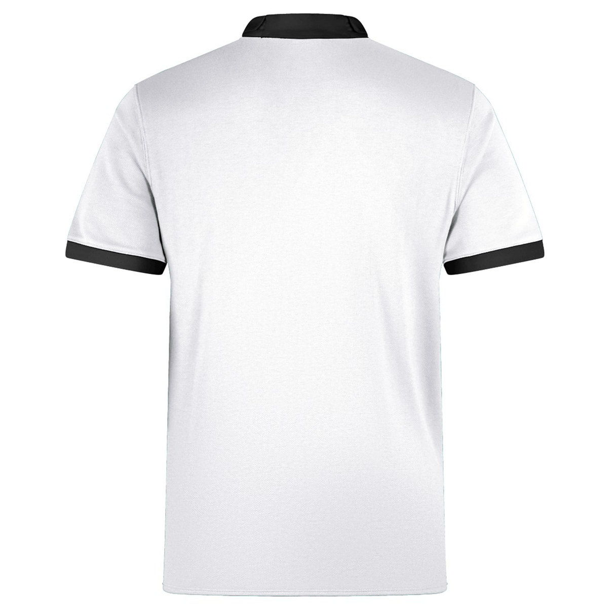 Back view of the Ireland 24 Alternate Classic Jersey by Canterbury, featuring a plain white design with black trim on the collar and sleeve edges, styled in a relaxed fit.