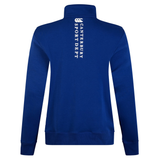 The back of the blue Canterbury Sport Dept 1/4 Zip Pullover displays "Canterbury Sport Dept" text on the upper back. This pullover, known for its rib-knit cuffs, merges style and functionality for sports lovers.