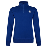 The Canterbury Sport Dept 1/4 Zip Pullover by Canterbury showcases a blue long-sleeve with rib-knit cuffs and a quarter-zip front, completed with a small white circular logo on the chest for a sleek touch.