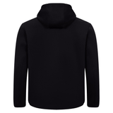 The Canterbury Tempo+ Hoodie is pictured from the back on a white background, featuring a plain black design.