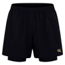 The Canterbury Tempo+ 5" 2-In-1 Shorts are black training shorts featuring an elastic waistband and a small gold logo on the lower left leg.