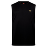 The Canterbury Tempo+ Training Tank is a sleeveless black top with an athletic fit, showcasing a small gold Canterbury logo on the left chest, displayed on a white background.