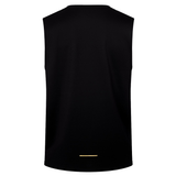 The Canterbury Tempo+ Training Tank is a sleeveless black top with an athletic fit, shown from the back, featuring a minimalist design and a small gold accent near the lower hem.