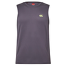 Canterbury’s Tempo+ Training Tank is a sleeveless, dark gray top with a small yellow logo on the left chest and an athletic fit for comfortable workouts.