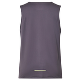 Back view of the Canterbury Tempo+ Training Tank in dark gray, showcasing an athletic fit and a small horizontal reflective strip near the bottom.