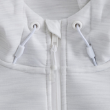 Close-up of the Everest Training Full-Zip Hoodie by Canterbury, highlighting the zipper, drawstrings, and grommets set against its textured athletic fabric.