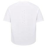The back of the Canterbury Everest Training Tee features a vertical line of small black dots. This plain white, short-sleeve performance fit shirt is ideal for rugby training sessions.