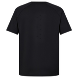 Back view of the Canterbury Everest Training Tee, a black short-sleeve rugby shirt with vertical ventilation holes along the center for enhanced breathability.