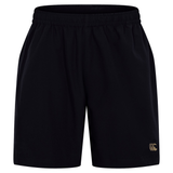 The Canterbury Tempo+ 7" Training Shorts are plain black with an elastic waistband and a small white logo on the lower left leg.