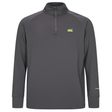 The Canterbury Tempo+ 1/4 Zip Training Top is a dark gray, long-sleeve rugby top with a quarter-zip collar and a subtle yellow logo on the left chest.