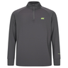 The Canterbury Tempo+ 1/4 Zip Training Top is a dark gray, long-sleeve rugby top with a quarter-zip collar and a subtle yellow logo on the left chest.