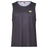 The Tempo+ Singlet by Canterbury is a sleeveless dark gray training top featuring a small yellow logo on the upper left chest, designed for optimal workout comfort.