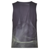 Back view of the Tempo+ Singlet by Canterbury, a sleeveless gym top with a dark abstract wavy pattern, made from lightweight, moisture-wicking fabric for breathable performance training.