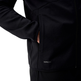 Close-up of a person wearing the Canterbury Tempo+ Full-Zip Hoodie in black, with their hand in the pocket. "VAPODRI" text is near the hem—ideal as a rugby warm-up hoodie by Canterbury.