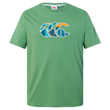 The Uglies CCC Logo T-Shirt by Canterbury H225 is a green short-sleeve tee featuring a colorful abstract wave design with blue, yellow, and white elements on the chest. Brand: Canterbury.