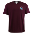 The Canterbury Uglies Logo T-Shirt is a plain maroon, short-sleeved rugby tee featuring a small blue and white stylized wave logo on the left chest.