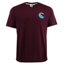 The Canterbury Uglies Logo T-Shirt is a plain maroon, short-sleeved rugby tee featuring a small blue and white stylized wave logo on the left chest.
