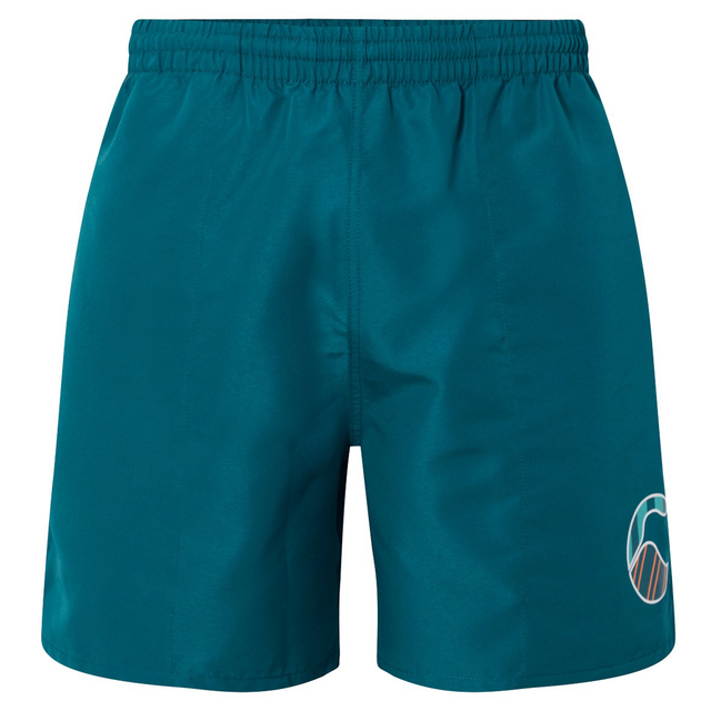 Canterbury Uglies Logo Tactic Shorts in teal, featuring an elastic waistband and a small multicolored logo on the lower left leg.