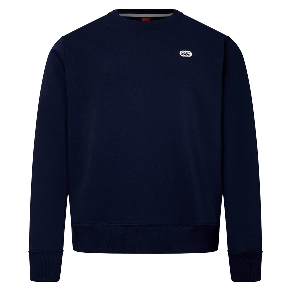 The Sport Dept. Crew Sweatshirt by Canterbury is a plain navy blue, long-sleeve sweatshirt featuring a small white Canterbury logo on the left chest.