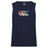 The Canterbury Fundamentals CCC Logo Tank by Canterbury H225 is a navy blue sleeveless top with three overlapping wave logos in pink, orange, and light blue on the chest—a classic style from the brand.