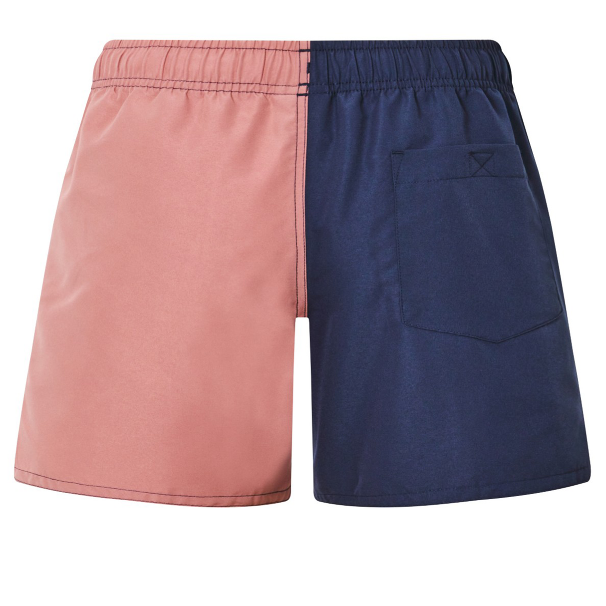 Canterbury Women's Fundamentals 3" Harletic Shorts feature a two-tone design with one pink and one navy blue leg, an elastic waistband, and a right-side pocket—ideal for athletic training.