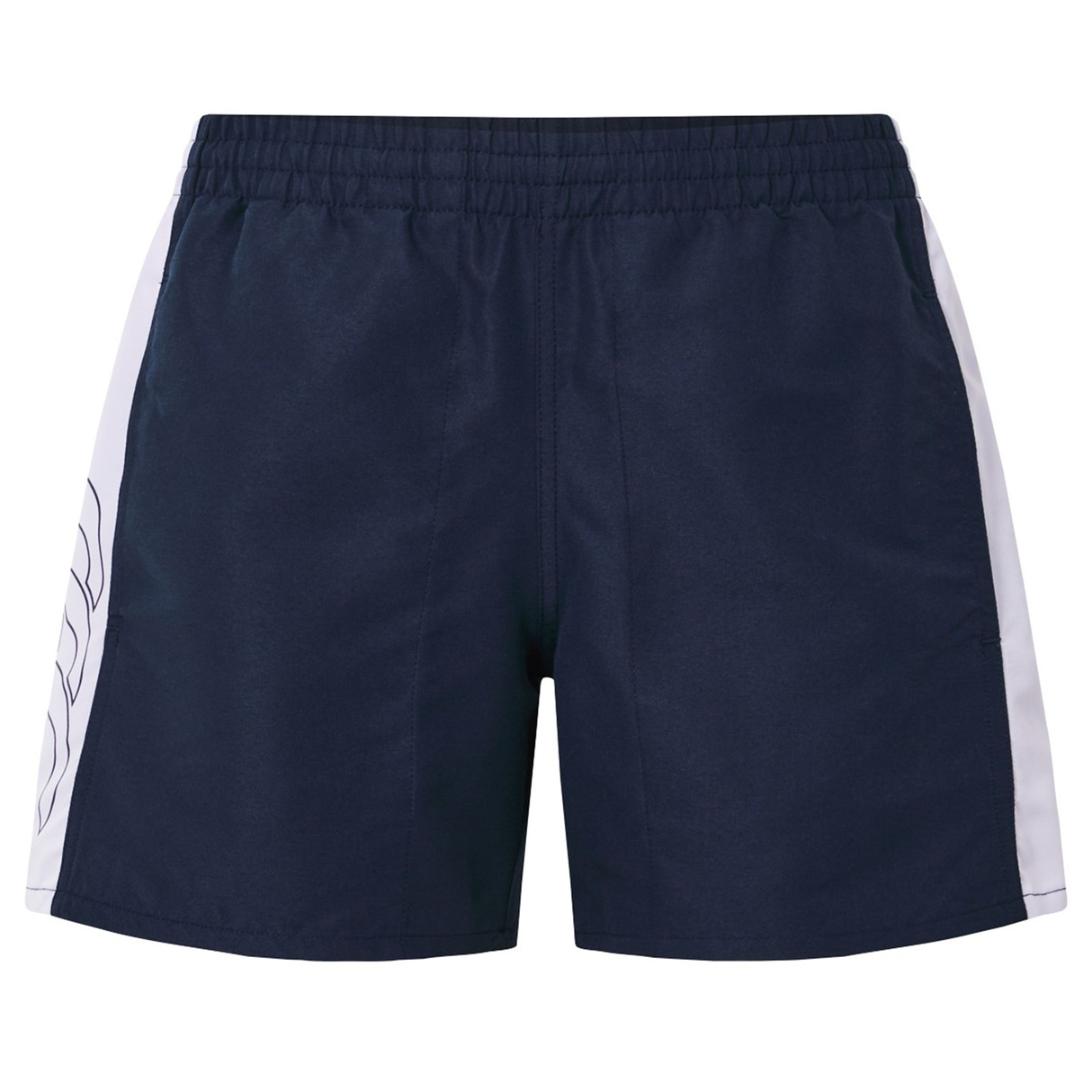 Canterbury Women's Fundamentals 5" Panel Tactic Shorts in navy with white side panels, elastic waistband, and subtle logo on the left leg—ideal for training or casual wear.