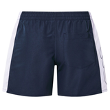 Canterbury Women's Fundamentals 5" Panel Tactic Shorts in navy with white side panels, elastic waistband, and a back pocket, shown against a white background.