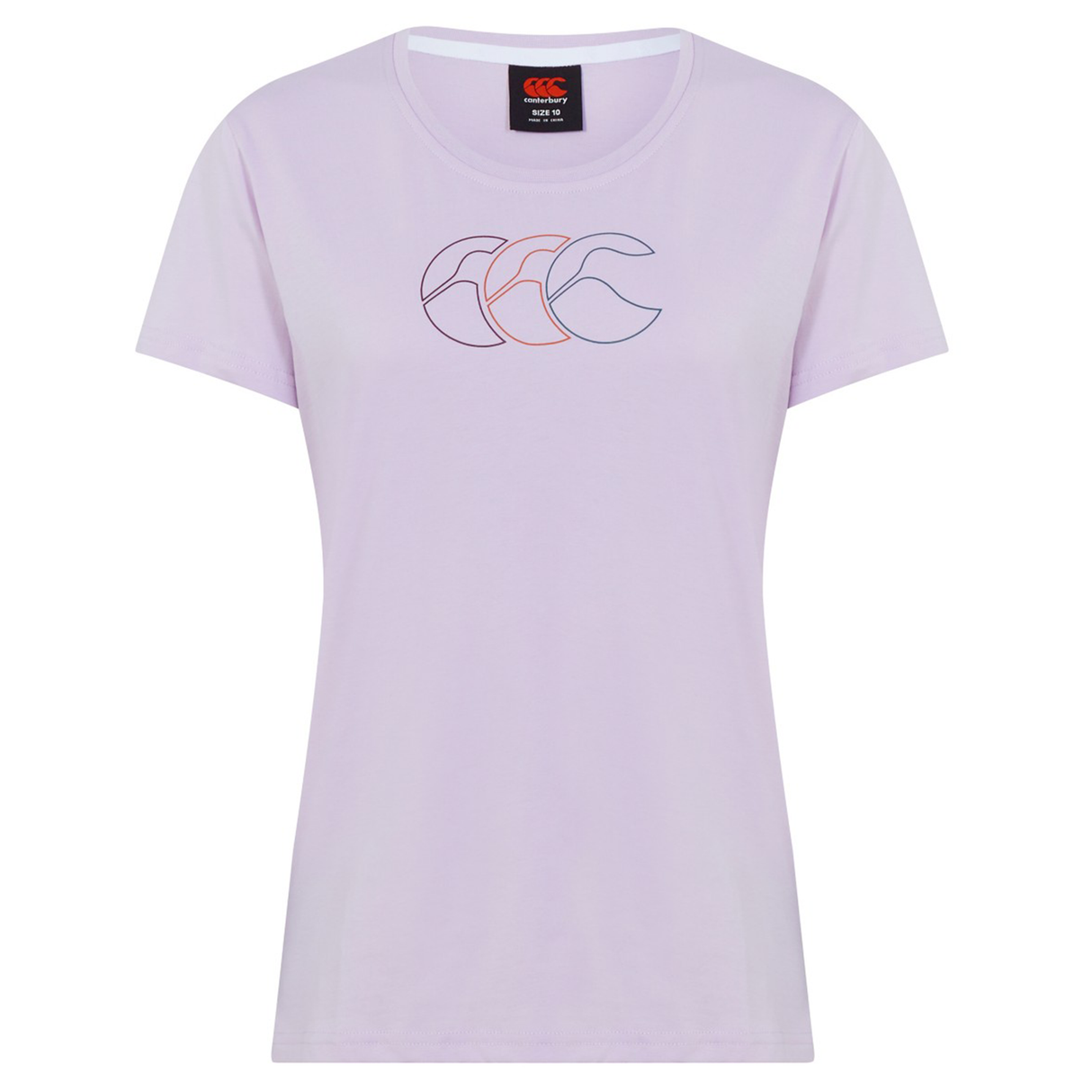 The Women's Fundamentals CCC Logo T-Shirt by Canterbury features a light purple, short-sleeve design with a minimalist triple-“C” logo on the chest and brand plus size details on the neck tag—perfect for women's sportswear.