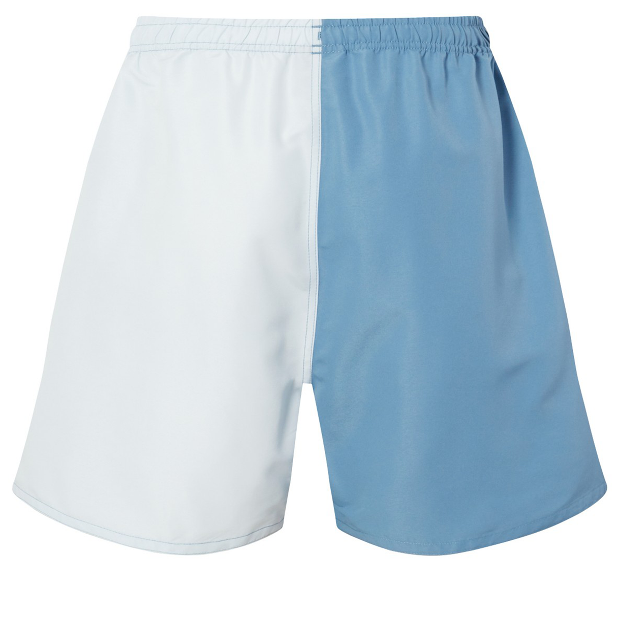 The Canterbury Fundamental Harletic 3" Shorts feature an elastic waistband and a two-tone design with a white left side and a light blue right side.