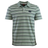 The Fundamental Yarn Dye Stripe Polo by Canterbury features a light green base with dark and white stripes, short sleeves, a classic collar with three buttons, and the Canterbury logo on the left chest.