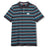Introducing the Canterbury Yarn Dye Stripe Polo by Canterbury. This short-sleeve polo showcases a timeless black base, accented with blue, white, and teal horizontal stripes. The design features a three-button placket and a crisp white Canterbury logo on the left chest, merging sporty flair with everyday comfort.