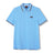 Canterbury Solid Dye Polo by Canterbury: This light blue short-sleeve athletic polo shirt features a collared neckline with two buttons, a black Canterbury logo on the left chest, and striped edging on the collar and sleeves.