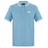 The Fundamental Solid Dye Polo by Canterbury features a light blue solid dye, white collar and sleeve stripes, three-button placket, and a white logo on the left chest for a classic rugby-inspired style.