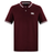 The Canterbury Fundamental Solid Dye Polo is a maroon, short-sleeve shirt with white collar and sleeve trim, a white Canterbury logo on the left chest, and a rugby-inspired design.