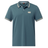 The Canterbury Solid Dye Polo by Canterbury is a blue, short-sleeve rugby-inspired shirt with a white striped collar and sleeve cuffs, featuring a white logo on the left chest for an athletic look.
