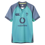 Support Ireland rugby in the Canterbury Ireland 26/27 Summer Tour "Baltic" Training Test Jersey—a short-sleeve teal and gray top with sponsor and team logos, including the Vodafone logo and IRFU crest.