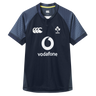 Show your support for Ireland this summer with the Canterbury Ireland 26/27 Summer Tour "Indigo" Training Test Jersey, featuring the IRFU crest, Vodafone logo, and Canterbury branding—ideal for training or cheering on the team.