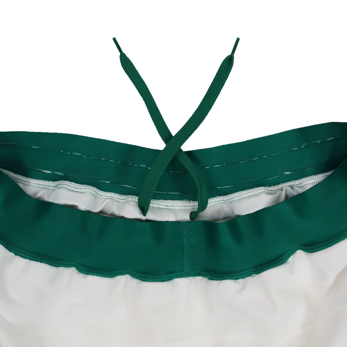 Close-up of the elastic waistband on the Ireland 25/26 Home Match Short by Canterbury, featuring a green drawstring—ideal comfort and fit for your next game.