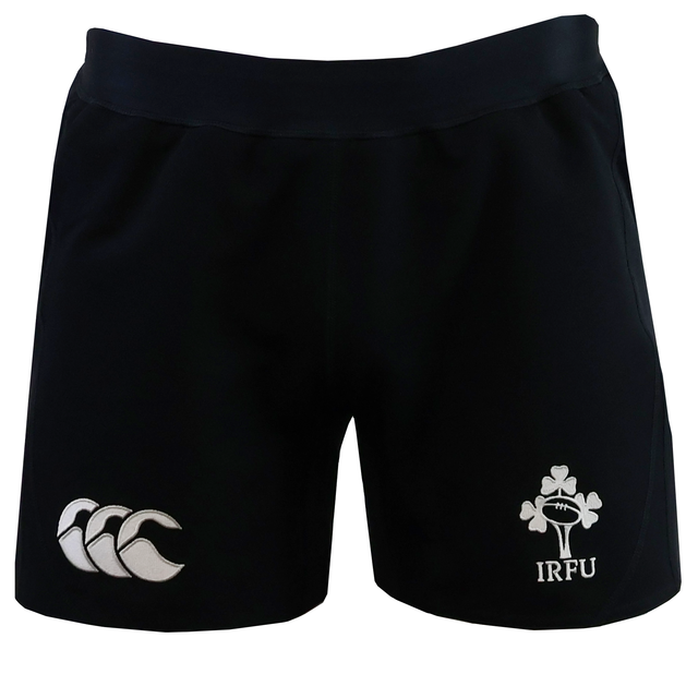 The Ireland 25/26 Training Short by Canterbury features the IRFU logo on the right leg and a white Canterbury logo on the left—a must-have training short for Ireland rugby fans.