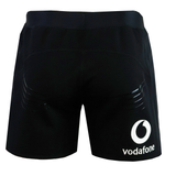 Back view of the Ireland 25/26 Training Short by Canterbury in black, featuring a white Vodafone logo on the lower right side.