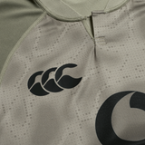 Close-up of the Ireland 25/26 Autumn Internationals Pro Training Jersey by Canterbury, showcasing the brand's iconic logo on the left chest—ideal for rugby fans this season.