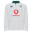 The Ireland 25/26 Long Sleeve Classic Alternate Jersey by Canterbury features a heritage white design with green trim, the Irish Rugby Football Union logo, Canterbury branding, and Vodafone sponsor on the front.