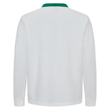 Back view of the Canterbury Ireland 25/26 Long Sleeve Classic Alternate Jersey in white with a green collar, featuring classic Ireland rugby design, displayed against a plain white background.
